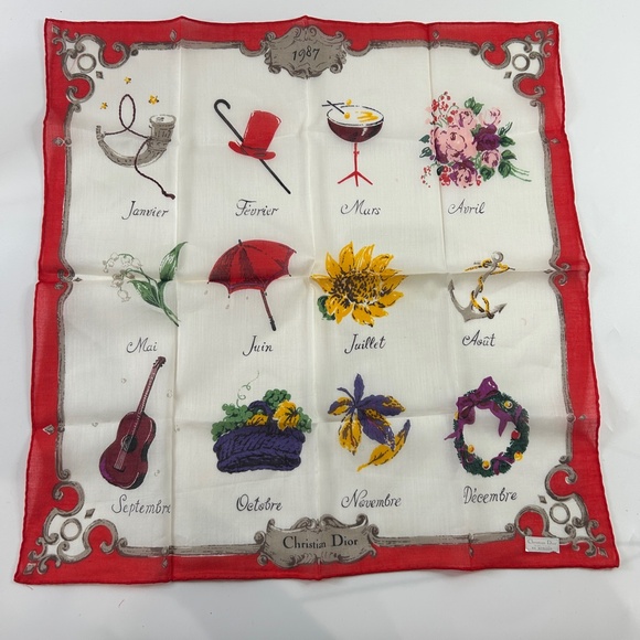 Dior Multicolor Silk Scarf with Red Border - Picture 1 of 7